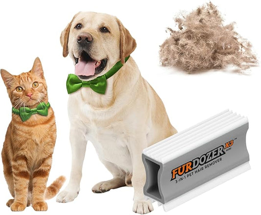 FurDozer Pet Hair Remover & Auto Detailing Tools - Cat & Dog Hair Remover for Carpets, Car Interiors, Couches, Bedding, & Pet Furniture (Gray, X3 MINI - 3.5" Long)