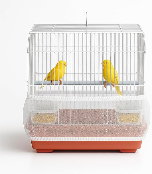 Universal Bird Cage Seed Catcher Universal Mesh Skirt Cover Stretchy Small Animal Cages Cover Pet Removable Durable Protector (White, Small)