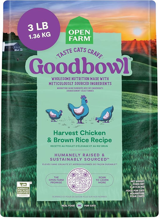 Open Farm Goodbowl, Protein Rich Dry Cat Food Made from Meticulously Sourced Simple Ingredients, Harvest Chicken & Brown Rice Recipe, 3lb Bag (48oz Bag)