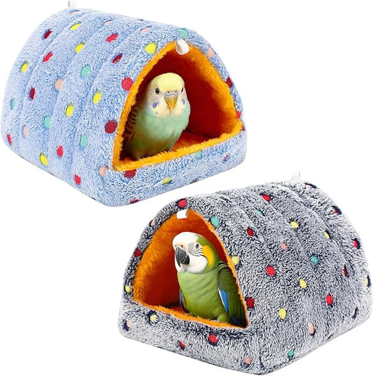 2 Pack Bird Nest House, Hanging Hammock Fluffy Parrots Bird Bed for Cage Bird Plush Nest Toy for Parrot Macaw Budgies Eclectus Parakeet Cockatiels Cockatoo Lovebird