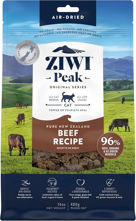 ZIWI Peak Air-Dried Cat Food ??Beef - All Natural, High Protein, Grain Free, Limited Ingredient w/ Superfoods (14oz)