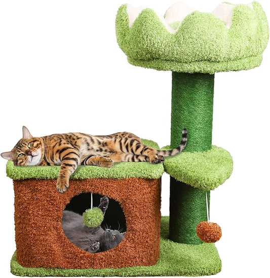 Zamaya Flower Cat Tree Tower with Scratching Post for Indoor Cats (25.9" H) Green