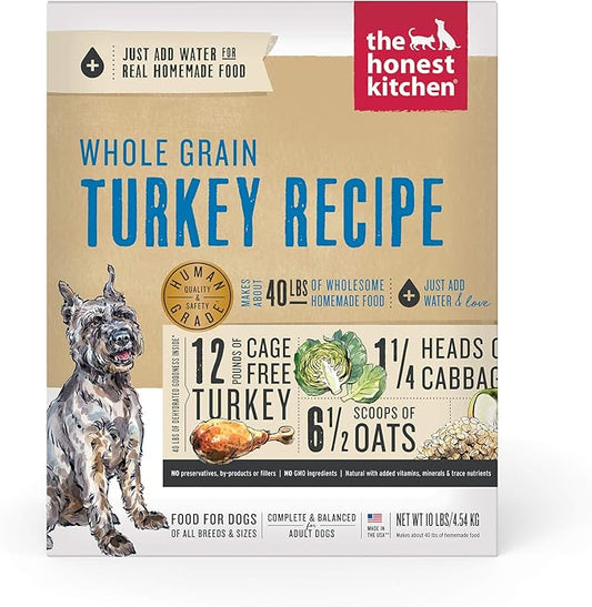 The Honest Kitchen Human Grade Dehydrated Whole Grain Dog Food ??Complete Meal or Dog Food Topper ??Turkey, 10 Pound (Pack of 1) (makes 40 lbs)