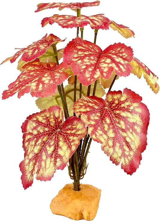 Woyrise Reptile Artificial Plants for Terrarium Decor, Amphibian Habitat Decorations Bearded Dragon Tank Accessories fit Crested Gecko Leopard Lizard Chameleon Snake Frog - Fake Pink Heuchera