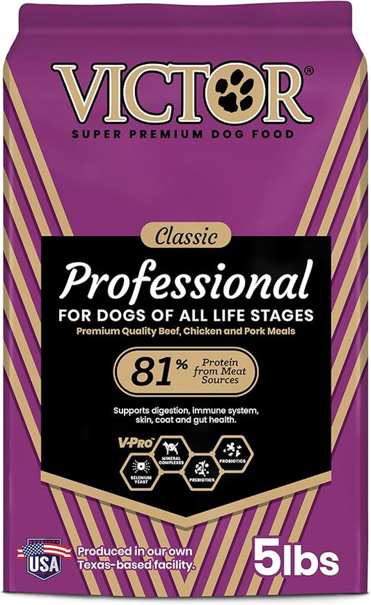 VICTOR Super Premium Dog Food ??Professional Kibble Food ??Super Premium Kibble with 26% Protein ??Gluten-Free with Beef, Chicken & Pork Meals ??for High Energy and Active Dogs & Puppies, 5lbs