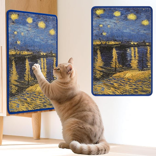 Sisal Cat Scratcher Mat, Cat Wall Scratcher for Indoor Cats, 23.6x15.7 Inch Cat Scratch Pad with Hook & Loop, Wall Mounted Cat Scratching Post to Protect Couch and Carpet（Starry River）