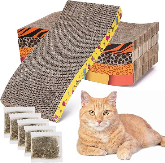 5 Pcs Multicolor Printed Cat Scratcher Pads with Catnip ??Eco-Friendly Corrugated S-Shape Scratch Boards, Reversible, Heavy Duty for Indoor Cats & Furniture Protection