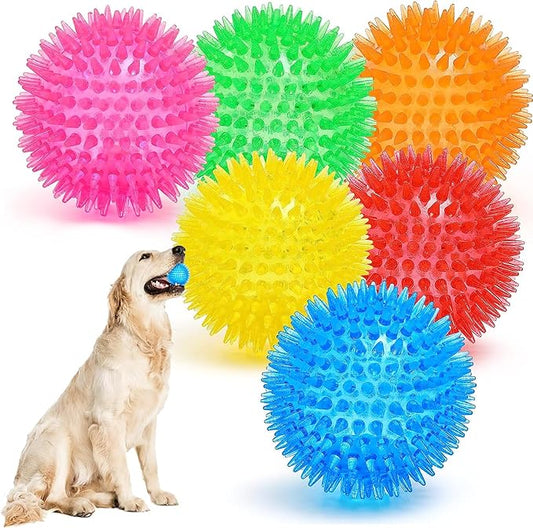 3.5??Squeaky Dog Toy Balls (6 Colors) Dog Toys Spikey Dogs Ball for Aggressive Chewers Heavy Duty Teething Large Medium Durable Dogs Balls
