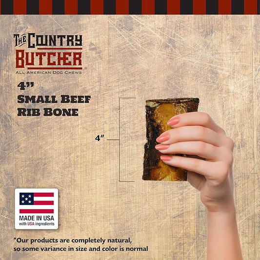 4" Beef Rib Dog Bones for Small and Medium Breed Dogs, Natural, Tough, Dental Treat, Chew Toy, Made in The USA, 12 Count Soft to Moderate Chewers