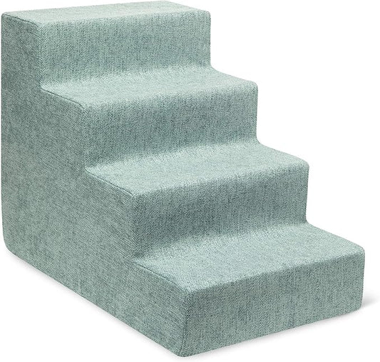 Best Pet Supplies Dog Stairs & Steps - Foam Steps for Small Dogs & Cats, Non-Slip Indoor Balanced Pet Step Support, Dog Ramp, No Assembly, Pale Teal, 4-Step (18-inch Height)