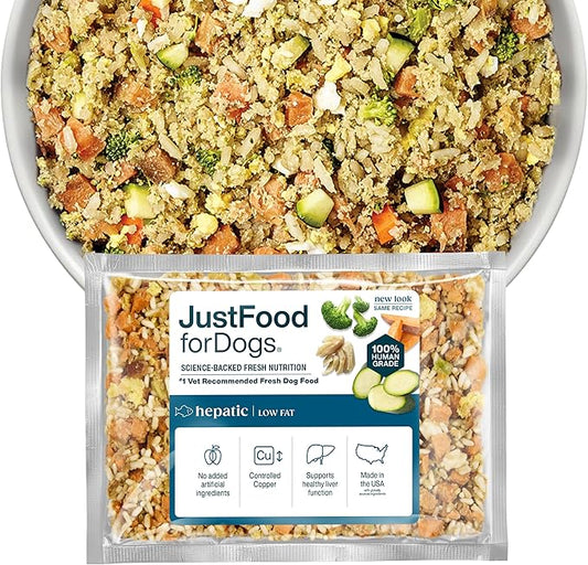 JustFoodForDogs Frozen Fresh Dog Food for Liver Health, RX Hepatic Support Low-Fat, Human Grade Dog Food, 18 oz (Pack of 21)