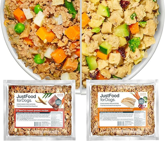 JustFoodForDogs Frozen Fresh Dog Food Topper Starter Pack, Beef & Turkey Human Grade Dog Food Recipes, 5.5 oz (Pack of 9)