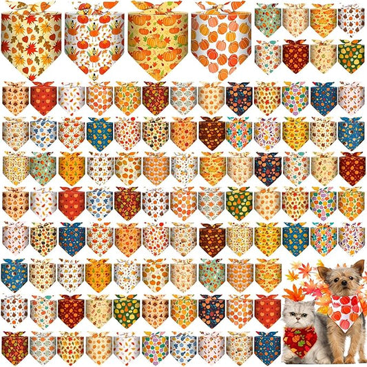 Amylove 120 Pcs Halloween Dog Bandanas Bulk Holiday Triangle Dog Pack Puppy Kerchief Bandana Adjustable Pet Scarf for Pet Cat Costume Accessories Decor(Turkey)