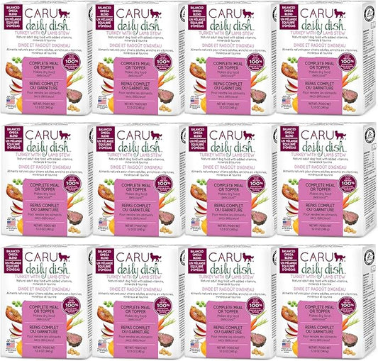 Caru - Daily Dish Turkey with Lamb Stew, Natural Adult Wet Dog Food with Real Chunks of Turkey & Lamb, with Added Vitamins & Minerals, Non-GMO Ingredients (12.5 oz) - 12 Pack
