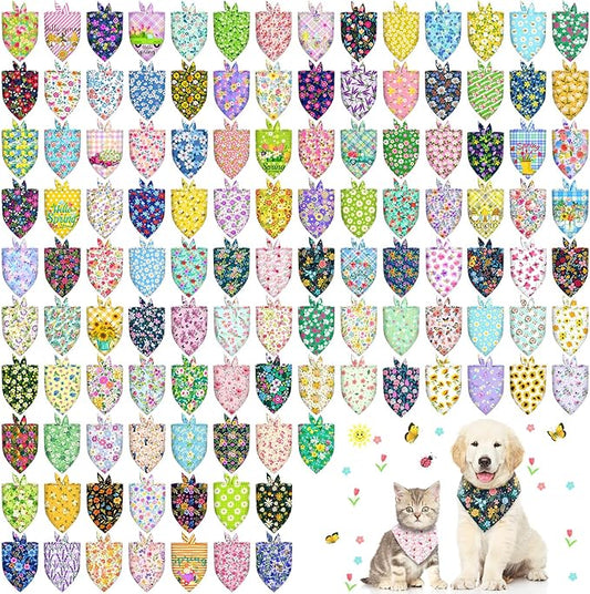120 Pcs Floral Dog Bandanas Bulk Adjustable Floral Puppy Scarves Pet Bandana Washable Flower Puppy Grooming Bandana for mall Medium Large Breed Dog Cat Pet Grooming Accessories