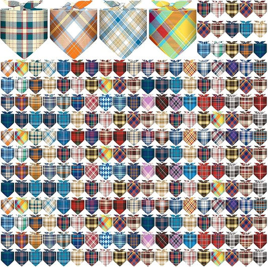 Reginary 180 Pcs Christmas Dog Bandanas Bulk Hawaiian Triangle Dog Scarfs Bib Bandanas Plaid Flamingo Pet Triangle Bibs Kerchief Adjustable Bandana for Pet Grooming Costume Accessory(Plaid)
