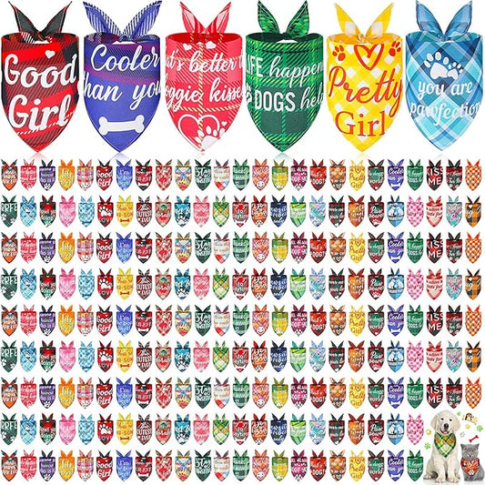 200 Pcs Dog Bandana Bulk Summer Plaid Grooming Pet Bandanas with Cute Sayings for Small to Large Dog Puppy Scarf Spring Holiday Costume Birthday Supplies for Small to Large Cats(Classic Style)