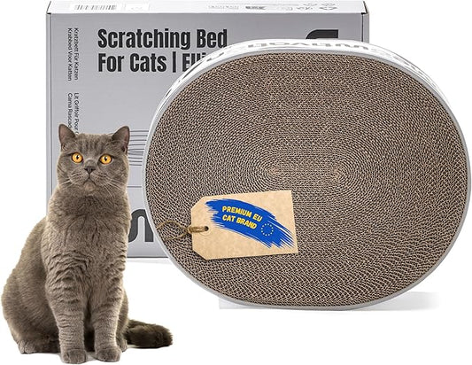 Cat Scratcher Bed ??16.5"x13" Scratch Lounge Bed Made from Recycled Corrugated Cardboard, Oval Cat Counch with Natural Catnip, Scratching Bed for Kitty, Furniture Protector for Homes with Indoor Cats