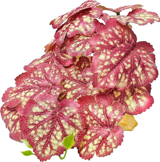 Woyrise Reptile Plants for Terrarium Decor, Ball Python Tank Accessories fit Bearded Dragon Crested Leopard Gecko Lizard Chameleon Snake Frog Tortoise Hermit Crab - Fake Pink Heuchera