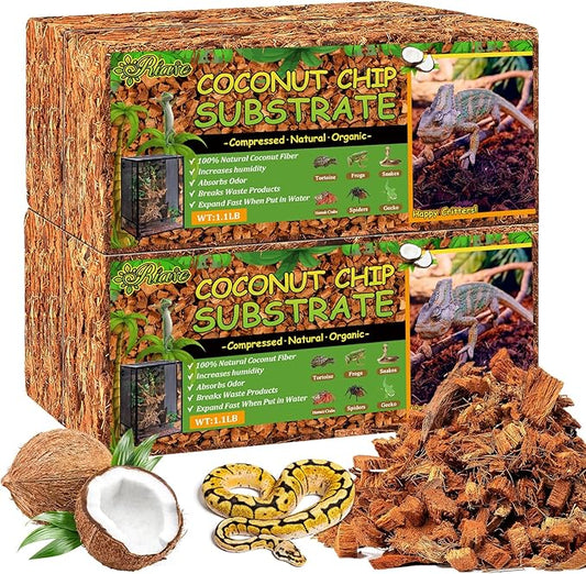 Riare 4 Pack Natural Coconut Chip Substrate for Reptiles- Compressed Coconut Husk Reptiles Bedding, Coco Husk Chip Terrarium Substrate for Snakes, Tortoises, Ball Python, Frogs, Bearded Dragon, Lizard