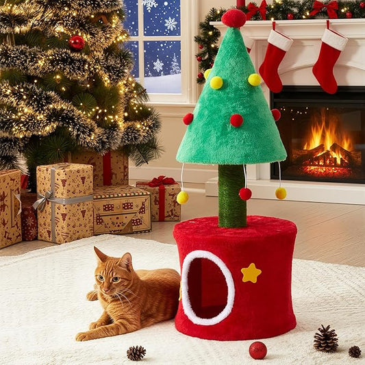 Cat Christmas Tree Tower for Indoor Cats ??Small Cat Tree with Sisal Scratching Posts, Plush Cat Bed, and Climbing Tower for Kittens and Adult Cats