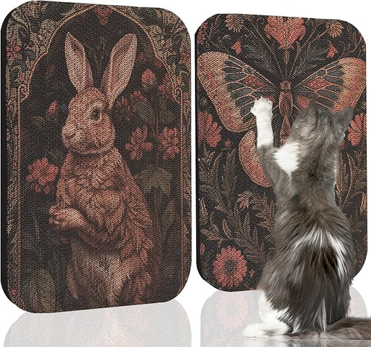 2 Pack Art Cat Scratcher, Wall-Mountable Cat Scratch Pad, Wall Cat Scratcher 16.7x11x1 Inch Cat Scratching Board for Indoor Cats Toy(Butterfly & Rabbit)