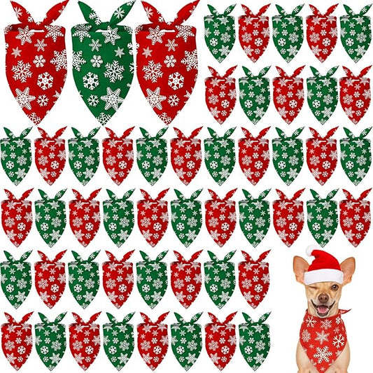 50 Pcs Red and Green Snowflake Bandanas for Dogs Christmas Dog Bandanas Bulk Xmas Kerchief Set Bibs Triangle Scarf for Small Medium Large Doggie Costume Decoration