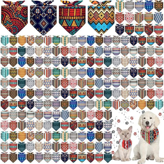 Amylove 120 Pcs Halloween Dog Bandanas Bulk Holiday Triangle Dog Pack Puppy Kerchief Bandana Adjustable Pet Scarf for Pet Cat Costume Accessories Decor(Geometry)