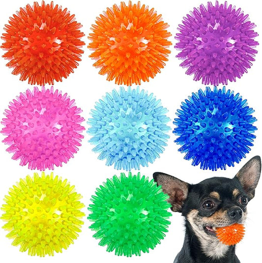 2.5" Squeaky Dog Toy Balls for Small & Medium Dogs ??Durable Rubber Chew Toys for Teething Puppies, Spiky Teeth Cleaning Ball with 8 Colors
