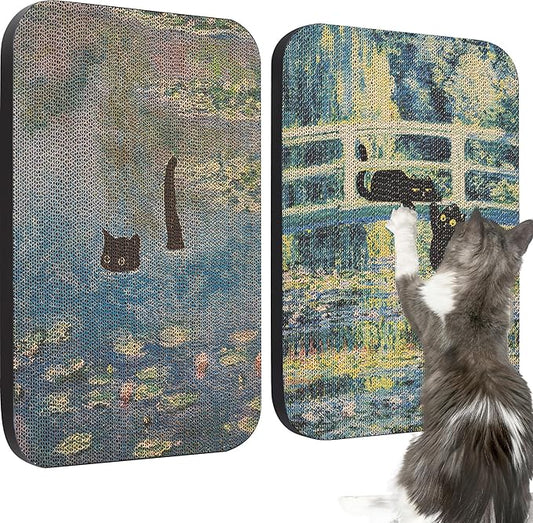2 Pack Art Cat Scratcher, Wall-Mountable Cat Scratch Pad, Wall Cat Scratcher 16.7x11x1 Inch Cat Scratching Board for Indoor Cats Toy(Pond & Bridge)