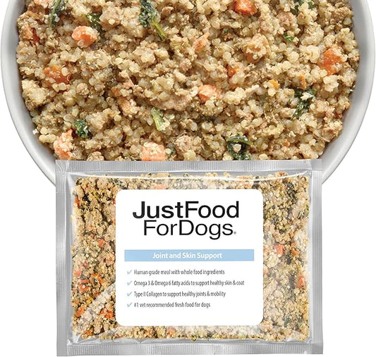JustFoodForDogs Frozen Fresh Dog Food for Sensitive Skin Allergies, Joint Health, Complete Meal or Human Grade Dog Food Topper, Joint & Skin Support, 18 oz (Pack of 7)