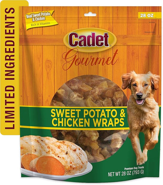 Cadet Gourmet Sweet Potato & Chicken Wraps Limited-Ingredient Dog Chews, Healthy and Natural Training Treats for Small and Large Dogs, 28 oz.
