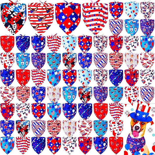 100 Pcs 4th of July Dog Bandanas Bulk Independence Day Dog Bandanas Adjustable Pet Bibs Independence Triangle Scarf 4th of July Holiday Costume for Small Medium Pet Puppy Cat