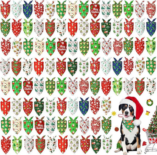 Abbylike 100 Pcs Christmas Dog Bandanas Bulk Xmas Bandanas for Dogs Triangle Kerchief Bibs Scarf Set for Pet Xmas Costume Photo Props Accessories Pet Shops Grooming, 25 Styles (31.5 x 21.7 x 21.7)