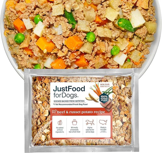 JustFoodForDogs Frozen Fresh Dog Food, Complete Meal or Topper, Beef & Russet Potato Human Grade Recipe, 18 oz (Pack of 7)