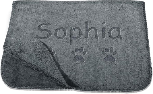 Personalized Dog Blanket with Name and Paw Prints Ultra Soft Flannel Custom Blankets for Bed Couch Car Suit Large Medium Small Dogs, Puppies Dogs Cats Gift