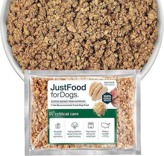 JustFoodForDogs Fresh Frozen Dog Food, Human Quality Ingredients Ready to Serve Food for Dogs - RX Critical Care Support (18 Ounce - 21 Pack)