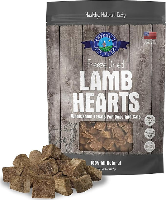 Shepherd Boy Farms Freeze Dried Dog and Cat Treats, Lamb Heart, All Natural Single Ingredient Freeze-Dried Dog Treat & Dog Snacks, Made in USA, High Protein, Essential Nutrition of Raw Dog Food, 8oz