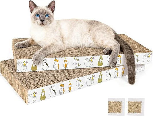 PatiencET 2 Pack Cardboard Cat Scratcher Pad with Catnips, Flat Double-Sided Cat Scratching Board for Small Medium Cats Kittens
