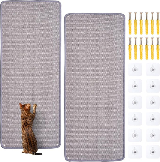 Natural Sisal Cat Scratcher Mat, Wall Scratcher Carpet, Cat Climbing Wall, Large Tall Scratching Post, Sofa Protector, Scratching Mat Pad for Indoor Cats (Gray, 39.3" Lx15.7 W, 2PCS)