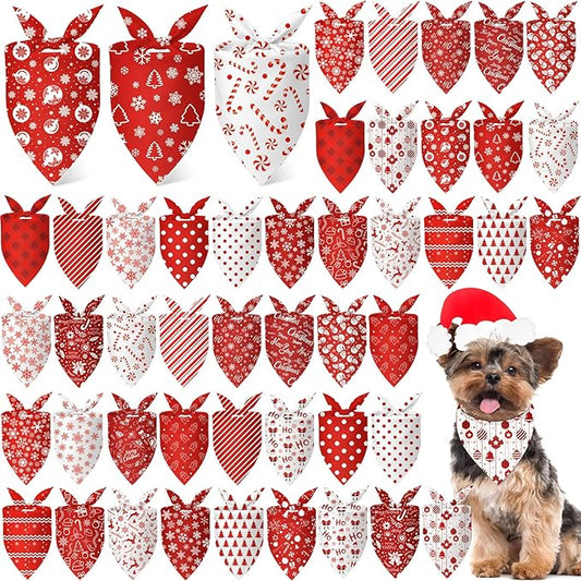 Abbylike 50 Pcs Christmas Dog Bandanas Bulk Xmas Red and White Bandanas for Dogs Triangle Kerchief Bibs Scarf Set for Pet Christmas Costume Photo Props Accessories Pet Shops (19.7 x 13.8 x 13.8)