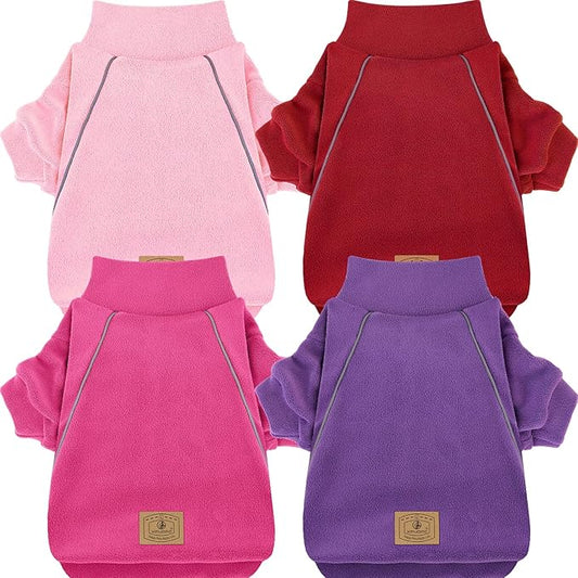 XPUDAC 4 Pack Dog Sweaters Fleece Dog Sweatshirt Winter Pet Clothes for Small Medium Dogs Boy Girl Pullover Puppy Christmas Outfits Cat Apparel, Purple, Light Pink, Hot Pink, Red, 2XL