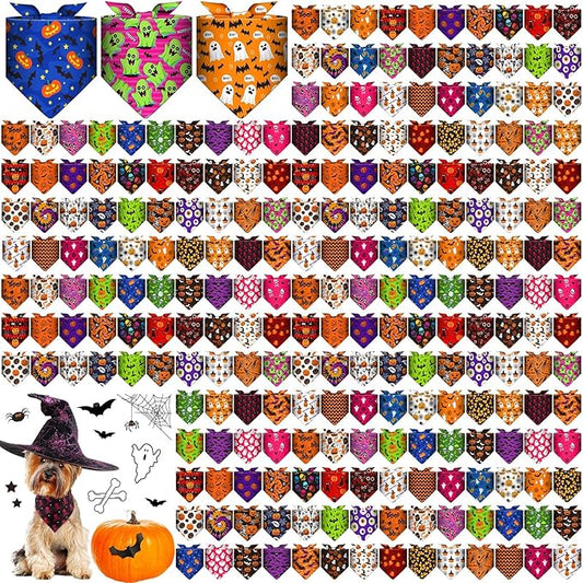 Aliceset 240 Pcs Halloween Dog Bandana Bulks Spooky Pumpkin Ghost Bat Spider Web Boo Trick or Treat Dog Kerchief Bibs Triangle Pet Scarf Soft Gifts Cat Costume Photo Prop Accessories for Most Pets