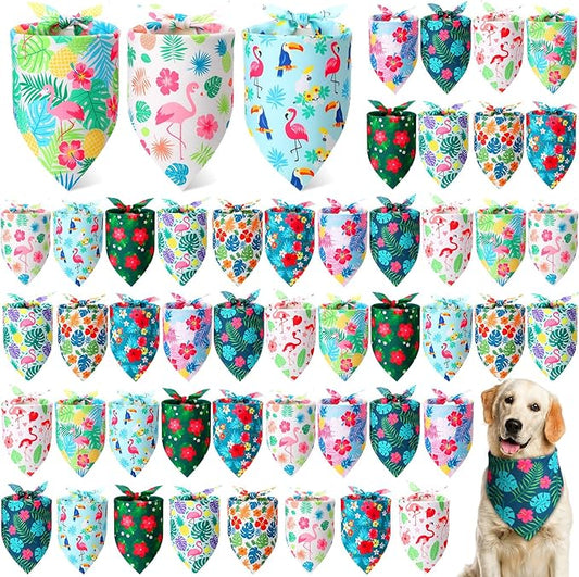 Weewooday 50 Pcs Hawaiian Dog Bandanas Bulk for Dogs Soft Bibs Adjustable Triangle pet Bandana for Small Medium Large Costume(Hawaii Pattern, 19.7 x 13.8 x 13.8 Inch)