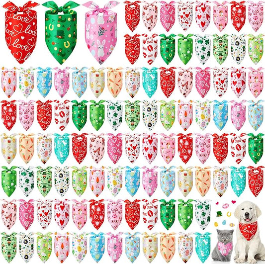 100 Pieces Easter Dog Bandanas Bulk Holiday Bandanas for Pet Triangle Scarf Puppy Dog Kerchief Bibs for Small Medium Pet Festival Costume Accessories (25.6 x 17.7 x 17.7)