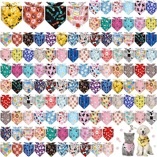 Amylove 120 Pcs Halloween Dog Bandanas Bulk Holiday Triangle Dog Pack Puppy Kerchief Bandana Adjustable Pet Scarf for Pet Cat Costume Accessories Decor(Cartoon)