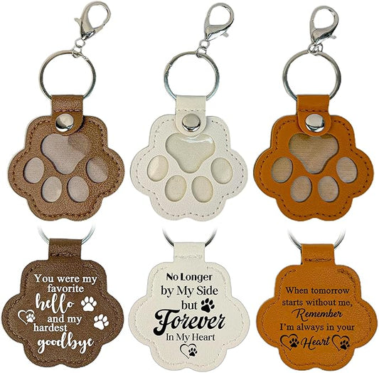 3 Pcs Pet Paw Keychain ??Refillable Leather Paw Print Keepsake for Dog or Cat Hair, Transparent Pet Memorial Keychain with Compartment, Sympathy Gift for Pet Lovers, Fur Animal Paw Shaped