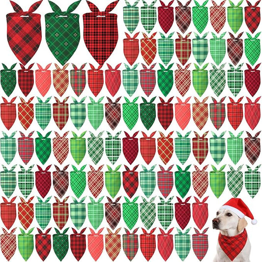 Abbylike 50 Pieces Christmas Plaid Dog Bandanas Bulk Xmas Bandanas for Dogs Triangle Kerchief Bibs Scarf Set for Christmas Pet Costume Accessories Decoration (31.5 x 21.7 x 21.7)