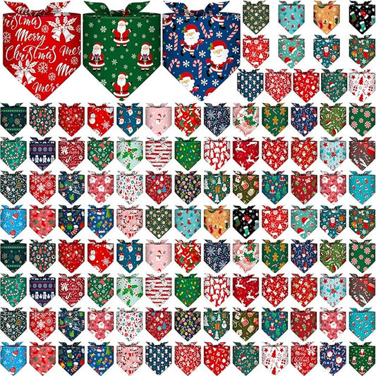 Amylove 120 Pcs Halloween Dog Bandanas Bulk Holiday Triangle Dog Pack Puppy Kerchief Bandana Adjustable Pet Scarf for Pet Cat Costume Accessories Decor(Snowman)