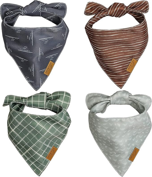 Remy+Roo Extra Large Spring Dog Bandanas - 4 Pack Logan Set | Premium Durable Adjustable Polyester Fabric | Patented Shape Boy Dog Bandanas | Pack of Thanksgiving Bandanas for Dogs